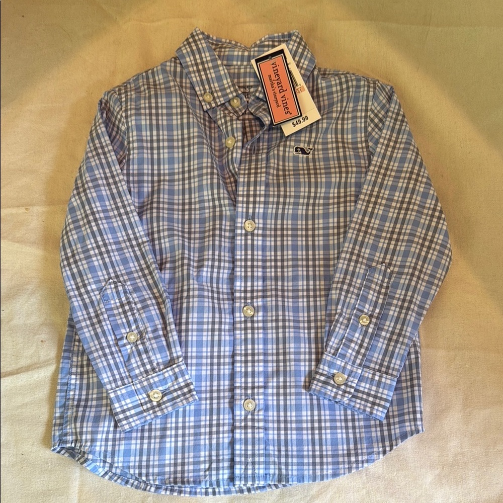 Vineyard Vines Blue Plaid Button Down Shirt NWT.  Size 2T